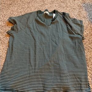 Madewell Olive Green and White Striped Short Sleeve Tee